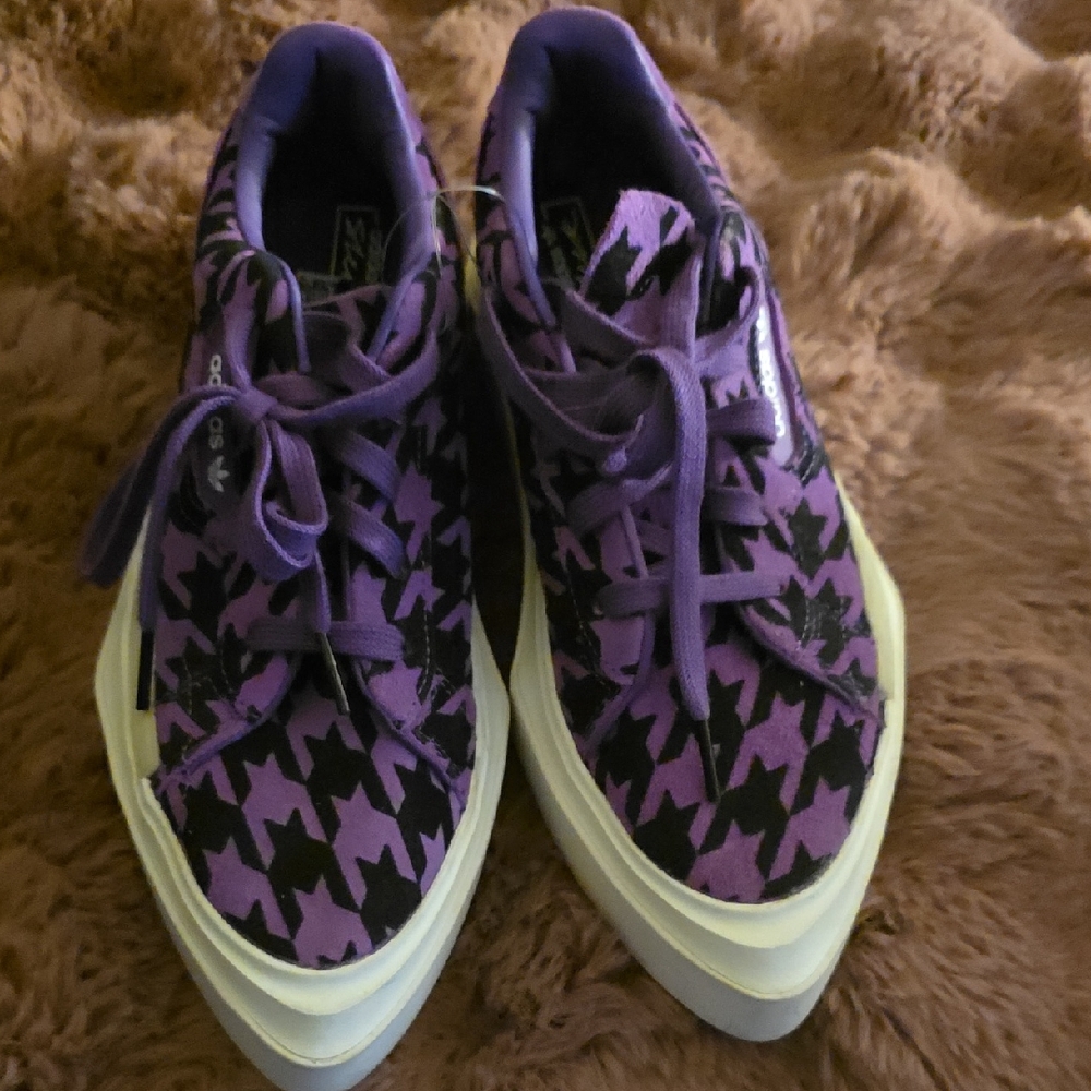 adidas Women's Hypersleek Houndstooth Purple and Black Platform Sneakers Size 7